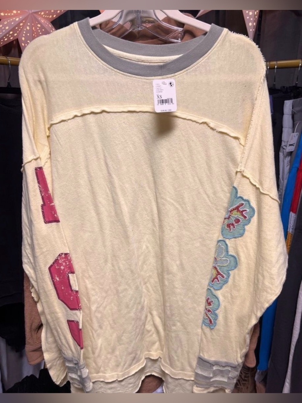 🌼 RARE Free People We the Free Invincible Long Sleeve Tee OVERSIZE XS 🤩💖💛